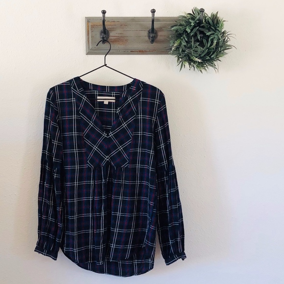 LOFT Tops - Loft Black Plaid Blouse XS